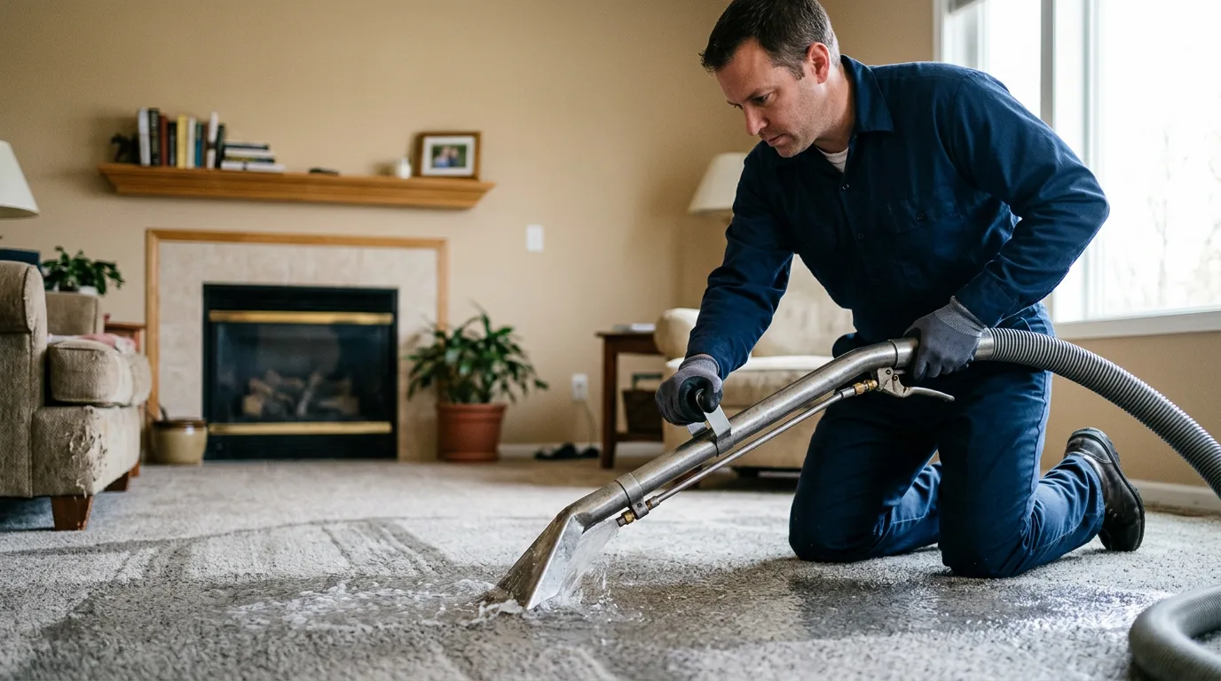 Water damage restoration technician working near Velpen, IN